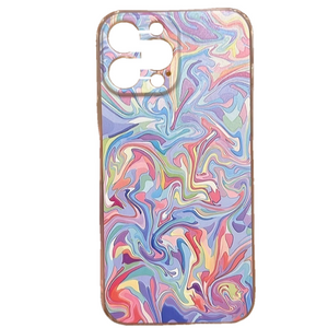 Plastic 13 Pro Max iPhone phone case. Pastel swirl design